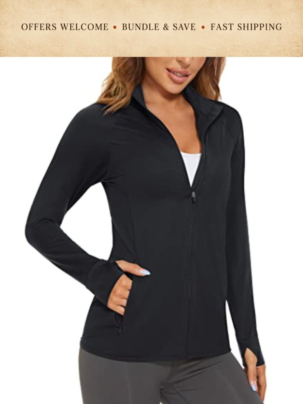 Lightweight UPF 50+ Athletic Zip Up Sun Protection Shirt Thumb Holes